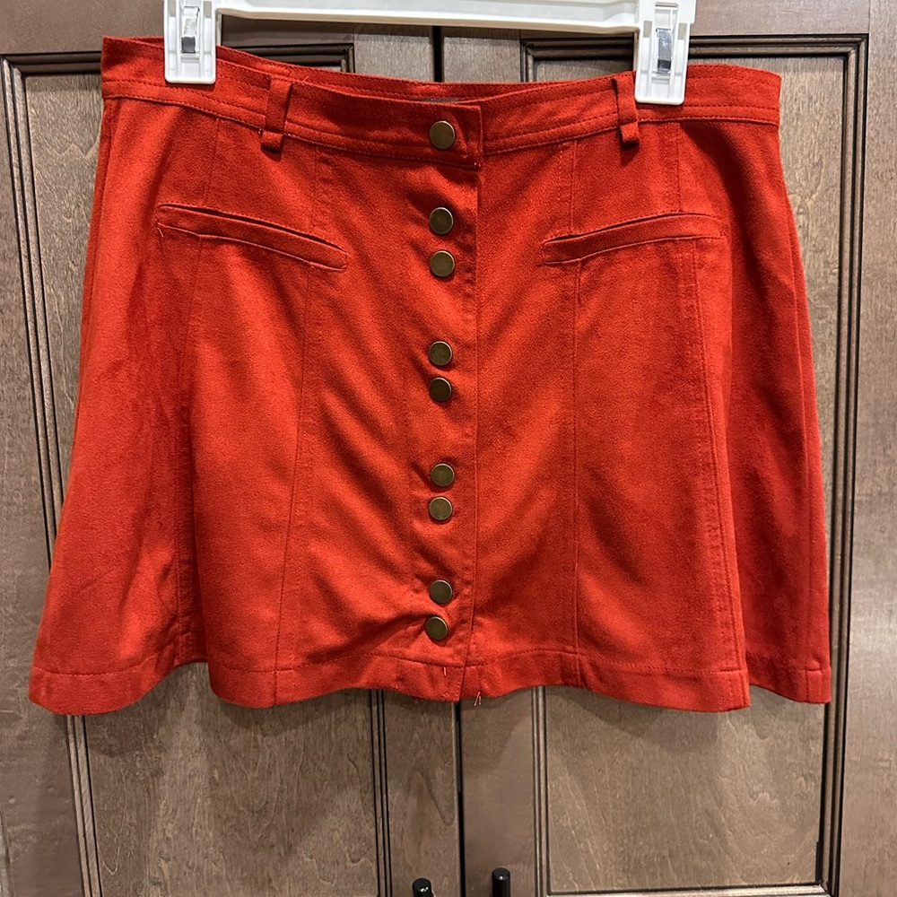 Zara Burnt Orange Suede Mini Skirt with Button Detail Size L